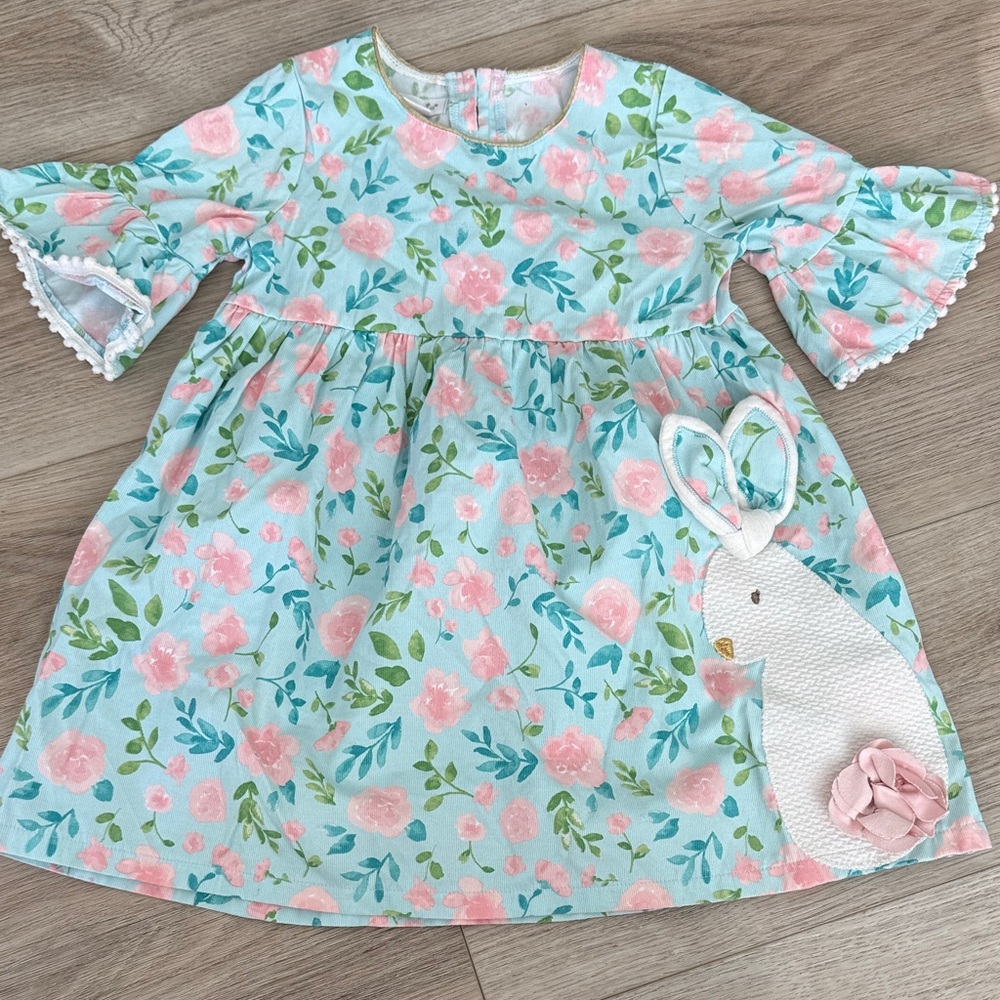 Mud Pie Floral Bunny Easter Dress
